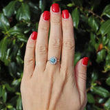 Ellibelle Jewellery Vintage Blue Zircon & Diamond White Gold Daisy Ring