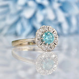 Ellibelle Jewellery Vintage Blue Zircon & Diamond White Gold Daisy Ring