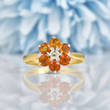 Ellibelle Jewellery Vintage Citrine & Diamond 18ct Yellow Gold Daisy Ring