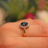 Ellibelle Jewellery Vintage Dark Sapphire & Diamond 18ct Gold Cluster Ring