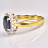 Ellibelle Jewellery Vintage Dark Sapphire & Diamond 18ct Gold Cluster Ring