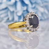 Ellibelle Jewellery Vintage Dark Sapphire & Diamond 18ct Gold Cluster Ring