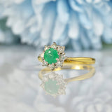 Ellibelle Jewellery VINTAGE EMERALD & DIAMOND 18CT GOLD CLUSTER RING