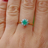 Ellibelle Jewellery VINTAGE EMERALD & DIAMOND 18CT GOLD CLUSTER RING