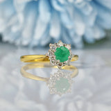 Ellibelle Jewellery VINTAGE EMERALD & DIAMOND 18CT GOLD CLUSTER RING