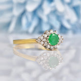 Ellibelle Jewellery Vintage Emerald & Diamond 18ct Gold Kite Cluster Ring