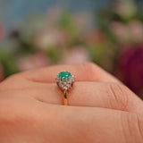 Ellibelle Jewellery Vintage Emerald & Diamond 18ct Gold Kite Cluster Ring