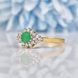 Ellibelle Jewellery Vintage Emerald & Diamond 18ct Gold Kite Cluster Ring