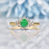 Ellibelle Jewellery Vintage Emerald & Diamond 18ct Gold Kite Cluster Ring