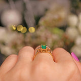 Ellibelle Jewellery VINTAGE EMERALD & DIAMOND 18CT GOLD RING
