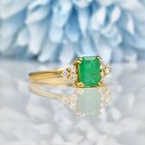 Ellibelle Jewellery VINTAGE EMERALD & DIAMOND 18CT GOLD RING