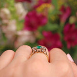 Ellibelle Jewellery Vintage Emerald & Diamond 18ct Gold Three Stone Engagement Ring