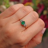 Ellibelle Jewellery Vintage Emerald & Diamond 18ct Gold Three Stone Engagement Ring