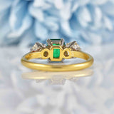 Ellibelle Jewellery Vintage Emerald & Diamond 18ct Gold Three Stone Engagement Ring