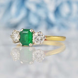 Ellibelle Jewellery Vintage Emerald & Diamond 18ct Gold Three Stone Engagement Ring