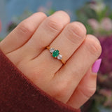 Ellibelle Jewellery Vintage Emerald & Diamond 18ct Gold Three Stone Trilogy Ring