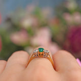 Ellibelle Jewellery Vintage Emerald & Diamond 18ct Gold Three Stone Trilogy Ring