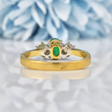 Ellibelle Jewellery Vintage Emerald & Diamond 18ct Gold Three Stone Trilogy Ring