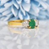 Ellibelle Jewellery Vintage Emerald & Diamond 18ct Gold Three Stone Trilogy Ring