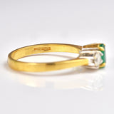 Ellibelle Jewellery Vintage Emerald & Diamond 18ct Gold Three Stone Trilogy Ring