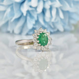 Ellibelle Jewellery VINTAGE EMERALD & DIAMOND 18CT WHITE GOLD CLUSTER RING