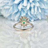 Ellibelle Jewellery VINTAGE EMERALD & DIAMOND 18CT WHITE GOLD CLUSTER RING