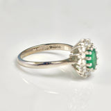 Ellibelle Jewellery VINTAGE EMERALD & DIAMOND 18CT WHITE GOLD CLUSTER RING