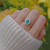 Ellibelle Jewellery VINTAGE EMERALD & DIAMOND 18CT WHITE GOLD CLUSTER RING