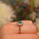 Ellibelle Jewellery VINTAGE EMERALD & DIAMOND 18CT WHITE GOLD CLUSTER RING