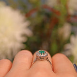 Ellibelle Jewellery VINTAGE EMERALD & DIAMOND 18CT WHITE GOLD CLUSTER RING