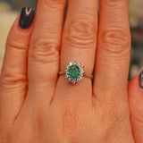 Ellibelle Jewellery VINTAGE EMERALD & DIAMOND 18CT WHITE GOLD CLUSTER RING