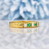 Ellibelle Jewellery Vintage Emerald & Diamond 18ct Yellow Gold Band Ring