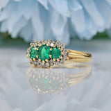 Ellibelle Jewellery VINTAGE EMERALD & DIAMOND 9CT GOLD TRIPLE CLUSTER RING