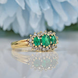 Ellibelle Jewellery VINTAGE EMERALD & DIAMOND 9CT GOLD TRIPLE CLUSTER RING