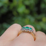 Ellibelle Jewellery VINTAGE EMERALD & DIAMOND 9CT GOLD TRIPLE CLUSTER RING