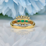Ellibelle Jewellery VINTAGE EMERALD & DIAMOND 9CT GOLD TRIPLE CLUSTER RING