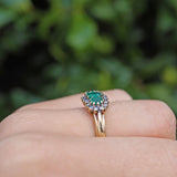 Ellibelle Jewellery VINTAGE EMERALD & DIAMOND 9CT GOLD TRIPLE CLUSTER RING