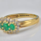Ellibelle Jewellery VINTAGE EMERALD & DIAMOND 9CT GOLD TRIPLE CLUSTER RING