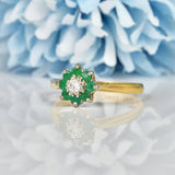 Ellibelle Jewellery VINTAGE EMERALD & DIAMOND CLUSTER RING