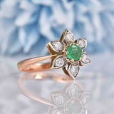 Ellibelle Jewellery Vintage Emerald & Diamond Rose Gold Flower Cluster Ring