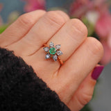 Ellibelle Jewellery Vintage Emerald & Diamond Rose Gold Flower Cluster Ring