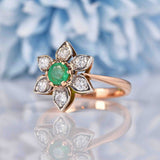 Ellibelle Jewellery Vintage Emerald & Diamond Rose Gold Flower Cluster Ring