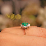 Ellibelle Jewellery VINTAGE EMERALD & DIAMOND WHITE GOLD CLUSTER RING