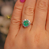 Ellibelle Jewellery VINTAGE EMERALD & DIAMOND WHITE GOLD CLUSTER RING