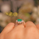 Ellibelle Jewellery VINTAGE EMERALD & DIAMOND WHITE GOLD CLUSTER RING