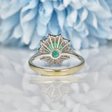 Ellibelle Jewellery VINTAGE EMERALD & DIAMOND WHITE GOLD CLUSTER RING