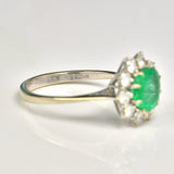 Ellibelle Jewellery VINTAGE EMERALD & DIAMOND WHITE GOLD CLUSTER RING