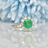 Ellibelle Jewellery VINTAGE EMERALD & DIAMOND WHITE GOLD CLUSTER RING