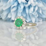 Ellibelle Jewellery VINTAGE EMERALD & DIAMOND WHITE GOLD CLUSTER RING