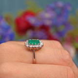 Ellibelle Jewellery Vintage Emerald & Diamond White Gold Cluster Ring